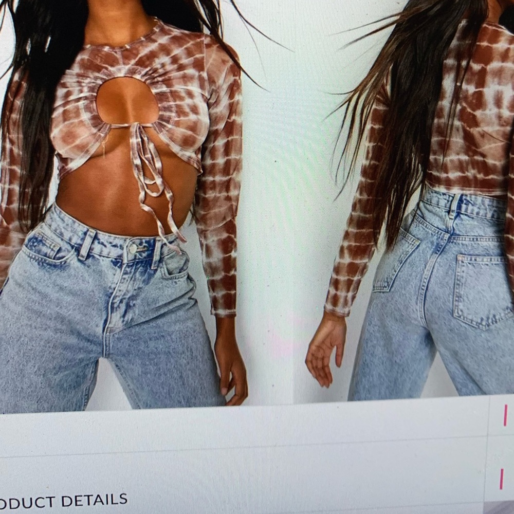 NEW Tie Dye Mesh Cut Out Crop Top - Brown